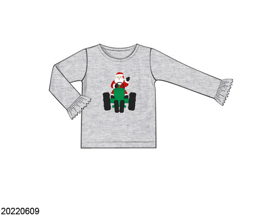 Girls Santa Tractor Shirt