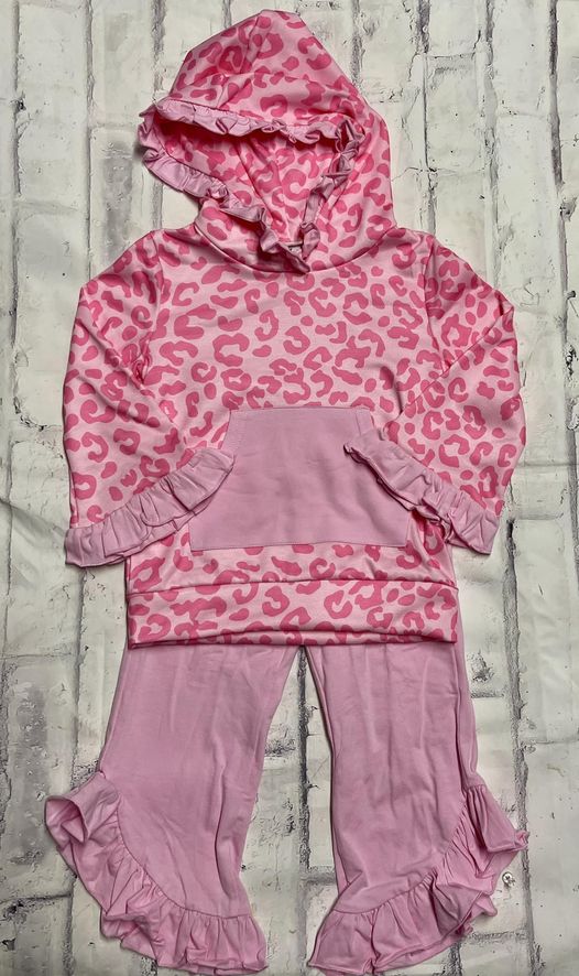 Pink Leopard Hoodie Set
